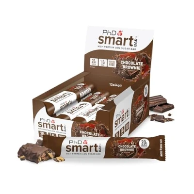 Imagen de PhD Nutrition Smart Bar barritas de proteína 12x64g Brownie chocolate Snack proteico con 20g y bajo en azúcar para una buena macronutrición