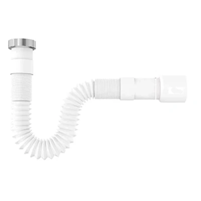 Imagen de Tubo de desagüe para fregadero cocina 1 pulgadas 1/4 1/2 salida 32 40 mm flexible con férula metal + junta longitud cm máx. 77 PVC (1&quot; entrada mm)