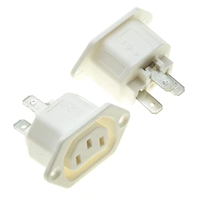 Imagen de IEC Panel Socket Brida Fija Blanco, Paquete de 2 AC 250V 10A 320 C13 Montaje Conector Hembra 3 Pines Entrada Módulo Enchufe Alimentación Recta