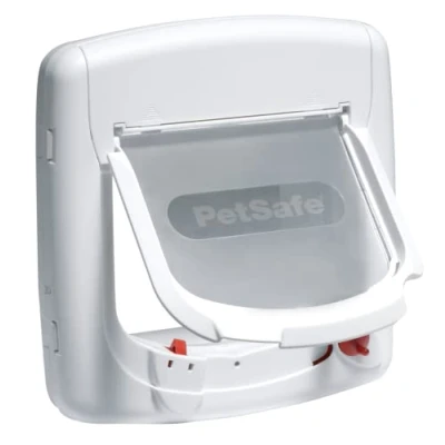Imagen de PetSafe Staywell Deluxe Puerta para Gatos con Sistema de Bloqueo 4 Posiciones, Gatera Entrada y Salida Collar Llave Magnética Fácil Instalar Blanco