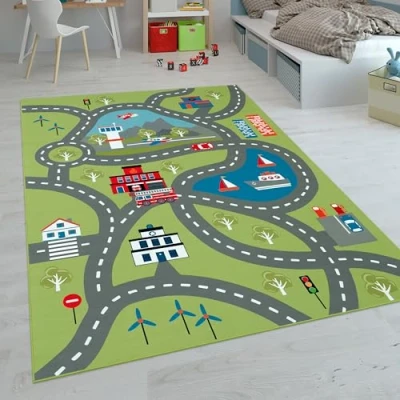 Imagen de Alfombras Infantiles Juego Pelo Corto Coloridas Diferentes Diseños, tamaño:80x150 cm, Color:Verde 2