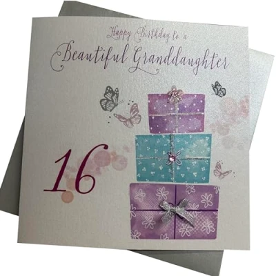 Imagen de white cotton cards XLWB105 Tarjeta de felicitación Nieta (16 cumpleaños, Hecha a Mano, tamaño Grande), Blanco, 22cm x