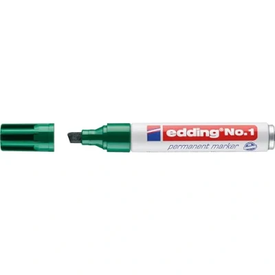 Imagen de edding No. 1 marcador permanente verde rotulador punta biselada 5 mm resistente al agua, roce, secado rápido multiuso, de bolsillo para cartón, plástico, madera, metal, vidrio