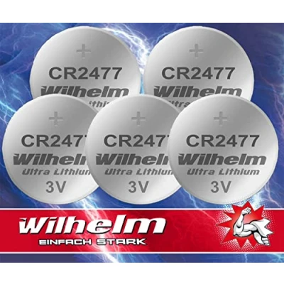 Imagen de 5 pilas de botón CR2477 CR 2477 Wilhelm, 3 V, 1070 mAh, diámetro 24 x 7,7 mm, DL2477