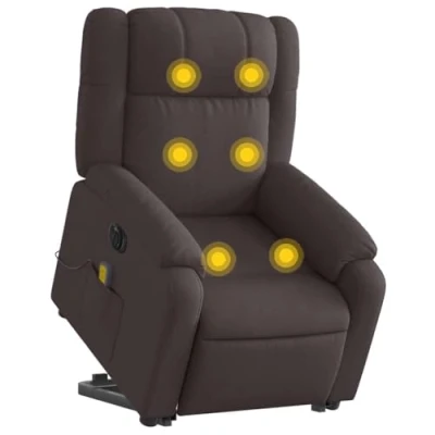 Imagen de vidaXL Sillón Masaje Eléctrico Reclinable Elevable, Silla con Respaldo Reposabrazos, de Relax Descanso, Asiento Ajustable, Tela Marrón Oscuro