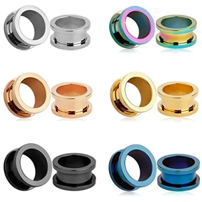 Imagen de TBOSEN Juego de 12 Tapones para los oídos Acero Inoxidable Calibre aleación Grande con Tornillo Estiramiento Ajuste túneles 2 g 1 Pulgada