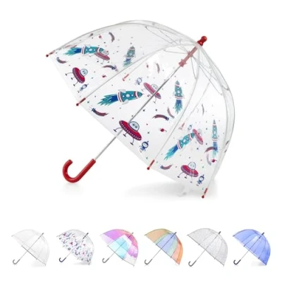 Imagen de Totes by Paraguas de burbujas transparente para niños con mango fácil agarre, Cosmic Adventure, Kids 37&quot; Canopy, toldo cúpula, diseño ligero, protección