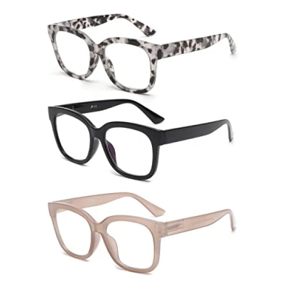 Imagen de JM Pack 3 gafas de Lectura Cuadrados Gran Tamaño, presbicia mujer con Bloqueo a Luz Azul +3.5 Negro &amp; Tortuga Gris Rosa