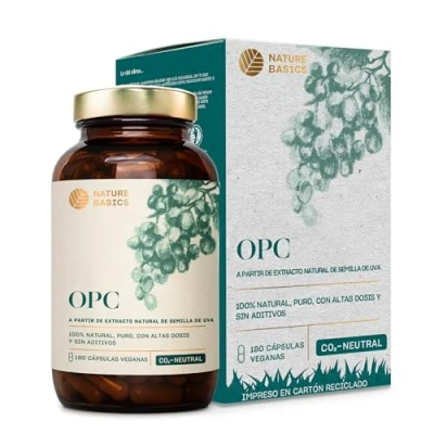 Imagen de Nature Basics® Extracto natural de semilla uva sin aditivos y con CO2 neutro 180 cápsulas veganas alta dosis 500mg OPC puro FRA por diaria