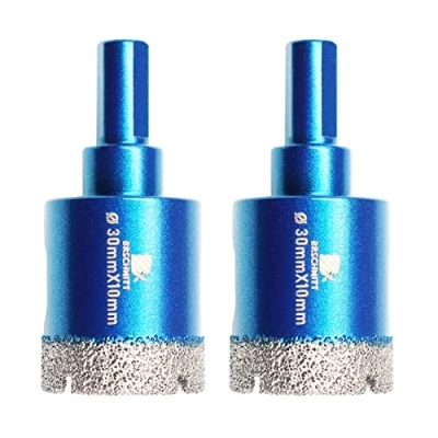 Imagen de BRSCHNITT Juego de 2 brocas núcleo diamante seco, 1 1/7 pulgadas (30 mm) con vástago triangular para azulejos porcelana, cerámica, piedra, granito, mármol