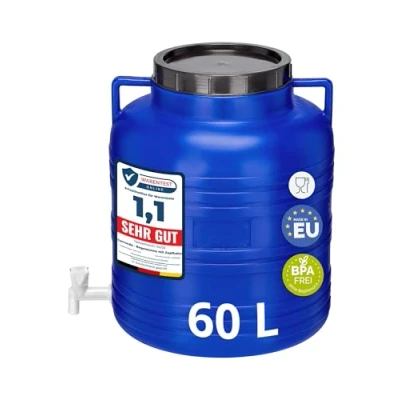 Imagen de Garronda 60 litros Barril BPA Libre con Grifo, Boca Ancha, Depósito de Agua Tapa, Ideal para Sauerkraut, Salmuera Carne, Tonel Lluvia, Cuba GD 0090, Azul