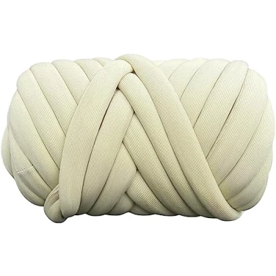 Imagen de hilo grueso de 500 g para tejer en el brazo, tubular gigante, voluminoso hacer mantas trenzadas, almohadas, fabricación alfombras, cestas, (crema)