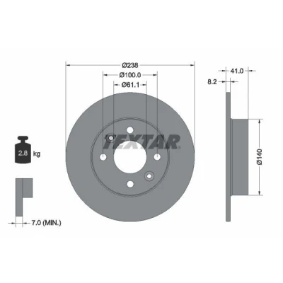 Imagen de TEXTAR PRO 92036003 Disco de freno 238 8,2 04/06 100 macizo revestido sin perno sujeción rueda, buje rueda RENAULT: CLIO 1