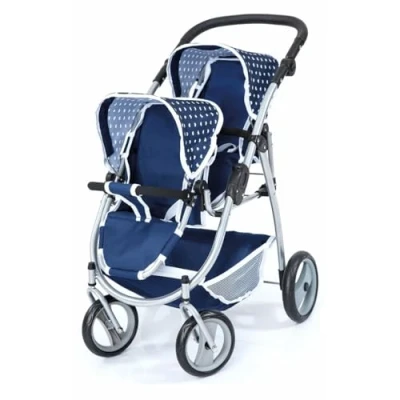Imagen de Bayer Design 26551AA Cochecito de Gemelos, Carrito Doble para muñecas, Ajustable, Ruedas Delanteras giratorias, Azul