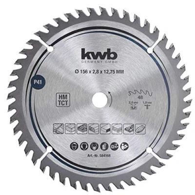 Imagen de kwb 584168 hoja de sierra circular carpintero, madera/madera dura, cortes 156 x 12,7 mm, número alto, 48 dientes Z 48, precisión fina, 75 30