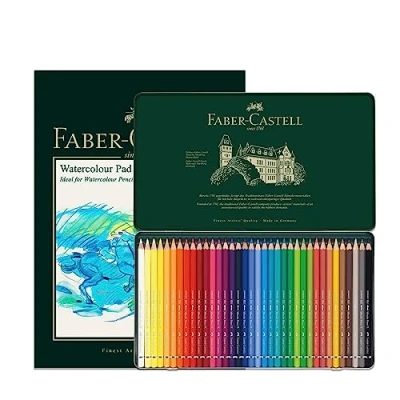 Imagen de Faber Castell Bloc de acuarela A4 y lata 36 lápices Albrecht Dürer, juego arte para libros colorear adultos, suministros manualidades, dibujo, bocetos, resistentes