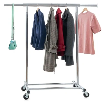 Imagen de Tatkraft Danko Burro Ropa, Ropa Resistente, Soporta hasta 90 kg, Instalación en 1 min, Plegable, Perchero con Ruedas, Acero Cromado