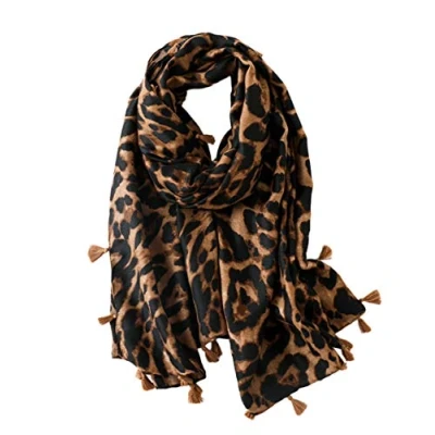 Imagen de KRUIHAN Mujeres Largas Suaves Pañuelo Cuello Moda Pañuelos Mujer Leopardo Mantón Noche Partido Accesorios con Borla Marrón(Estilo B/Marrón)