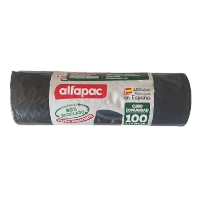 Imagen de ALFAPAC Bolsas de basura 10u &#039;Cubo Comunidad&#039;, Ultra resistentes, Triple capa, Antigoteo, 100L