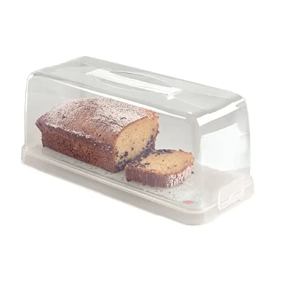 Imagen de Snips Soporte para tartas, recipiente rectangular de plástico tartas con cierre seguridad, 34,4 x 14,8 14,2 cm, fabricado en Italia, sin BPA ni ftalatos, blanco