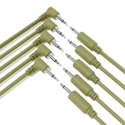 Imagen de ExcelValley 5 Pack Cables de Conexión Mono Modulares Híbridos TS 3,5mm 1/8&quot;Eurorack Sintetizador [Verde Militar 15cm 6&quot;]