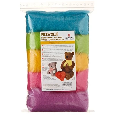 Imagen de Rayher Pack de lana cardada para manualidades, 5 colores veraniegos, 100 g, 53657000