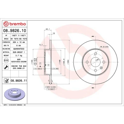 Imagen de BREMBO 08.9826.10 Disco de freno 264 10 4 macizo con tornillos OPEL: Corsa C Hatchback, Meriva A, Combo Tour