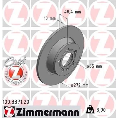 Imagen de ZIMMERMANN COAT Z 100.3371.20 Disco de freno 272 10 6/5 5 100 macizo revestido AUDI: A1 Sportback, Hatchback