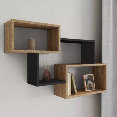 Imagen de Étagère murale bois façon hêtre et noir double position