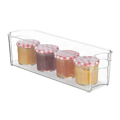 Imagen de Relaxdays 4 Organizadores Nevera Plástico, Caja Organizadora Frigorífico con Asas, Estrecha, 10 x 11 37,5 cm, Transparente