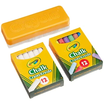 Imagen de CRAYOLA Juego de 2 Cajas Tizas Pizarra y Borrador, 12 Blancas Colores, 98268