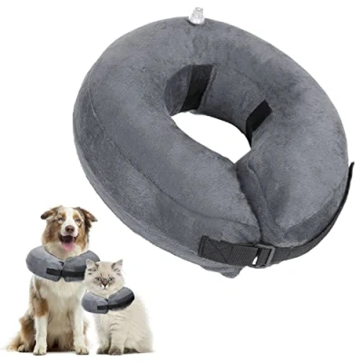 Imagen de Nobleza Collar de Recuperación Inflable para Perro Gato, Ajustable Isabelino Mascotas, Protección Gatos Perros Cirugía o Heridas, Gris(S)