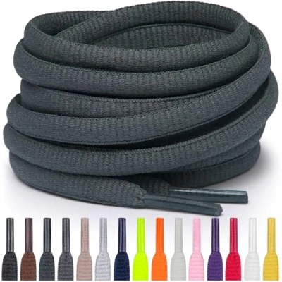 Imagen de Miscly Cordones Atléticos Ovalados Disponibles en Múltiples Longitudes y Colores (Gris Oscuro, 114 cm)