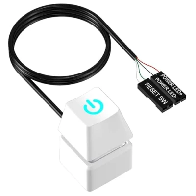 Imagen de Interruptor de Encendido Ordenador, PC Externo, Botón Externo para con Luz LED, Cable Extensión 1,8 M (Blanco)