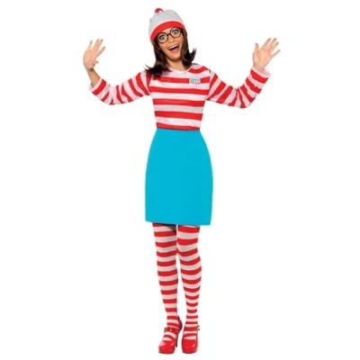Imagen de Smiffys Disfraz de Wenda ¿Dónde está Wally?, Rojo y blanco, con parte arriba, falda, gafas, medias gorro