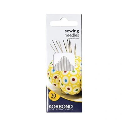 Imagen de KORBOND Needle Pack Assorted 110250 Juego de 20 Agujas Surtidas, Uso General, para Coser a Mano, remiendos y Manualidades, Acero aleado, Silver, 4 tamaños Diferentes