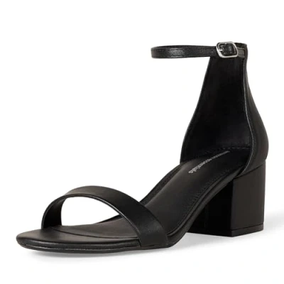 Imagen de Amazon Essentials Sandalia de Tacón Dos Tiras Mujer, Negro Cuero Imitación, 45 EU