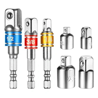 Imagen de EVANCE Adaptador de enchufe impacto, 3 unidades, 1/4&quot;, 3/8&quot;, y 1/2&quot; juego extensión convierte taladro eléctrico en herramientas mano alta velocidad (Sliver)