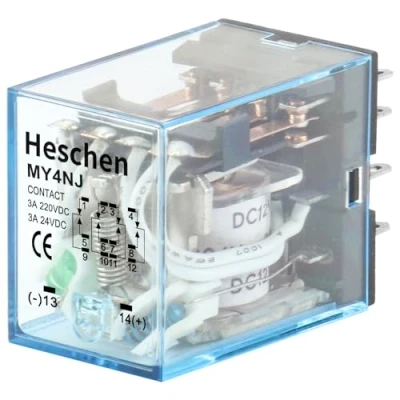 Imagen de Heschen Gereral Purpose Power Relé MY4NJ 12 VDC Bobina 3A 220VAC/24VDC 4PDT LED Indicador de 14 pines terminales