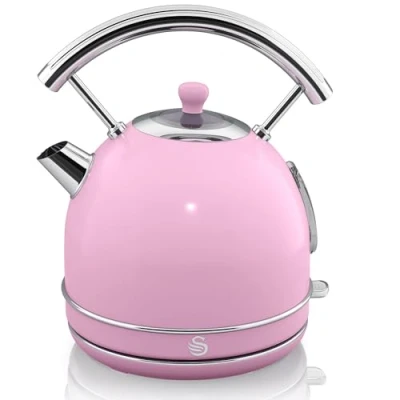 Imagen de Swan Retro Hervidor de Agua 1,8L, Tetera Eléctrica, Resistencia Oculta Acero Inoxidable, Inalámbrico, sin Cable, Diseño Vintage, Apagado Automático Controlador Strix, Rosa, 3000W