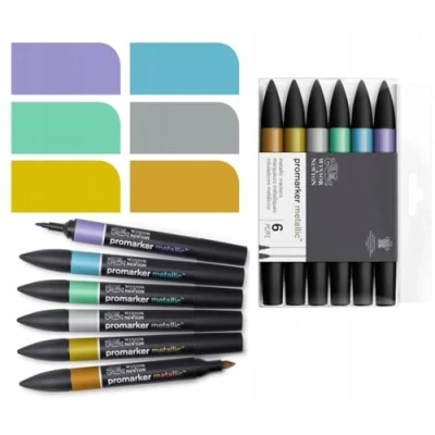 Imagen de Winsor &amp; Newton Set de Rotuladores ProMarker Metallic, 6 Unidades, Colores Surtidos