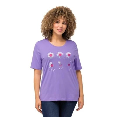 Imagen de Ulla Popken À Fleurs Coupe Classic FIT COL ROND ET Manches Courtes Camiseta estampada, Mujer, Talla: 44/46, Purple