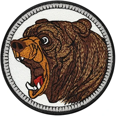Imagen de Parches ropa termoadhesivos &quot;Oso Grizzly&quot; Aplicación de vida silvestre Para la conservación ambiental Parche oso rugiente con mensaje &quot;Save The Planet&quot; planchar 65x65 mm