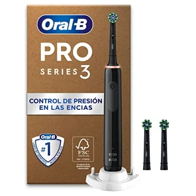Imagen de Oral B Pro 3 3000 Cepillo de Dientes Eléctrico con Mango Recargable y Cabezales, Diseñado por Braun, Regalos Originales para Mujer Hombre Negro