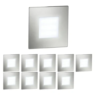 Imagen de ledscom.de 10 LED luz de escalera/plafón empotrado FEX para interiores y exteriores, angular, acero inoxidable, 85 x 85mm, blanco frío