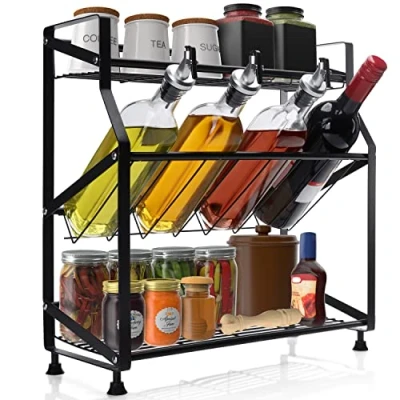Imagen de BELLE VOUS Especiero Cocina de 3 Niveles Organizador Especias y Botes Estante Sobremesa Negro para la Cocina/Alacena Colocar Hierbas Ideal Gabinetes, Mesas Despensas