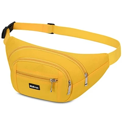 Imagen de Resistente al Agua riñonera Bolsa de Cintura 4 Bolsillos con Cremallera Viaje Senderismo Aire Libre Deporte Vacaciones Dinero Cadera Paquete (Amarillo)