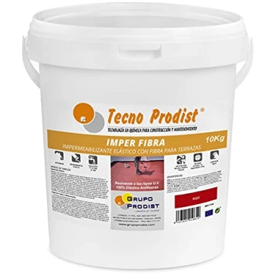 Imagen de Tecno Prodist IMPER FIBRA (10 Kg, ROJO) Pintura Terrazas Impermeabilizante y elástica con Fibras Incorporadas Gran cubrición (A Rodillo o brocha, disponible en color rojo blanco)