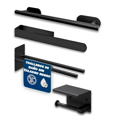 Imagen de NoKsTyLe Toallero Negro para Baño/Toalleros de Baño/Portarrollos Papel Higienico/Toalleros Adhesivos/Toalleros baño Sin Taladro/Toallero Adhesivo/Accesorios Taladro
