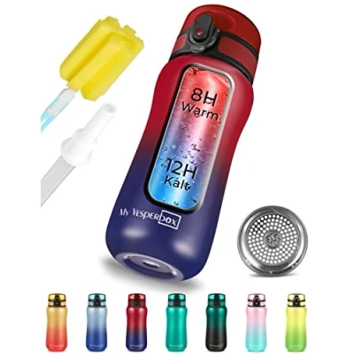 Imagen de My Vesperbox Thermo Minny botella de acero inoxidable resistente al agua, con pajita o tamiz, 400 ml, 600 para niños y adultos, sin BPA